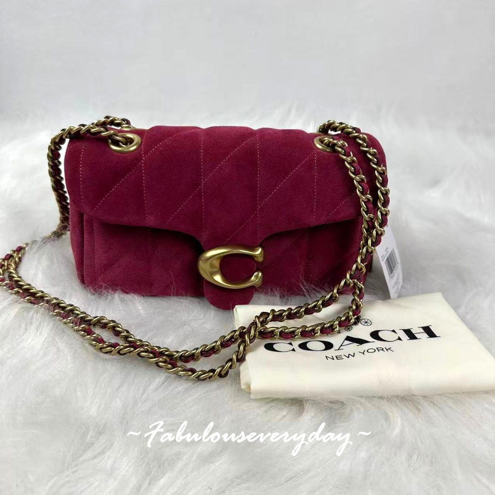 Coach Tabby Shoulder Bag 20 With Quilting Suede/Brass/Dark Fuchsia CW626 NWT